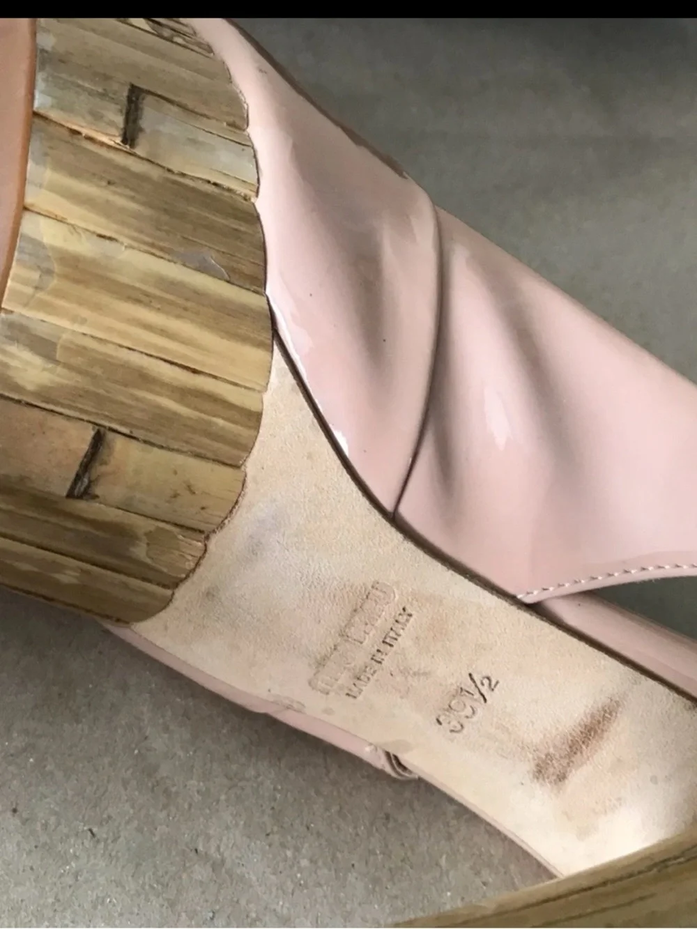 Miu Miu Blush Pink Patent Leather Peep-Toe Slingback Heels